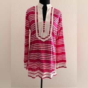Southern Frock Fuchsia & White Stripe Tunic | 100% Cotton Long Sleeve Boho Top